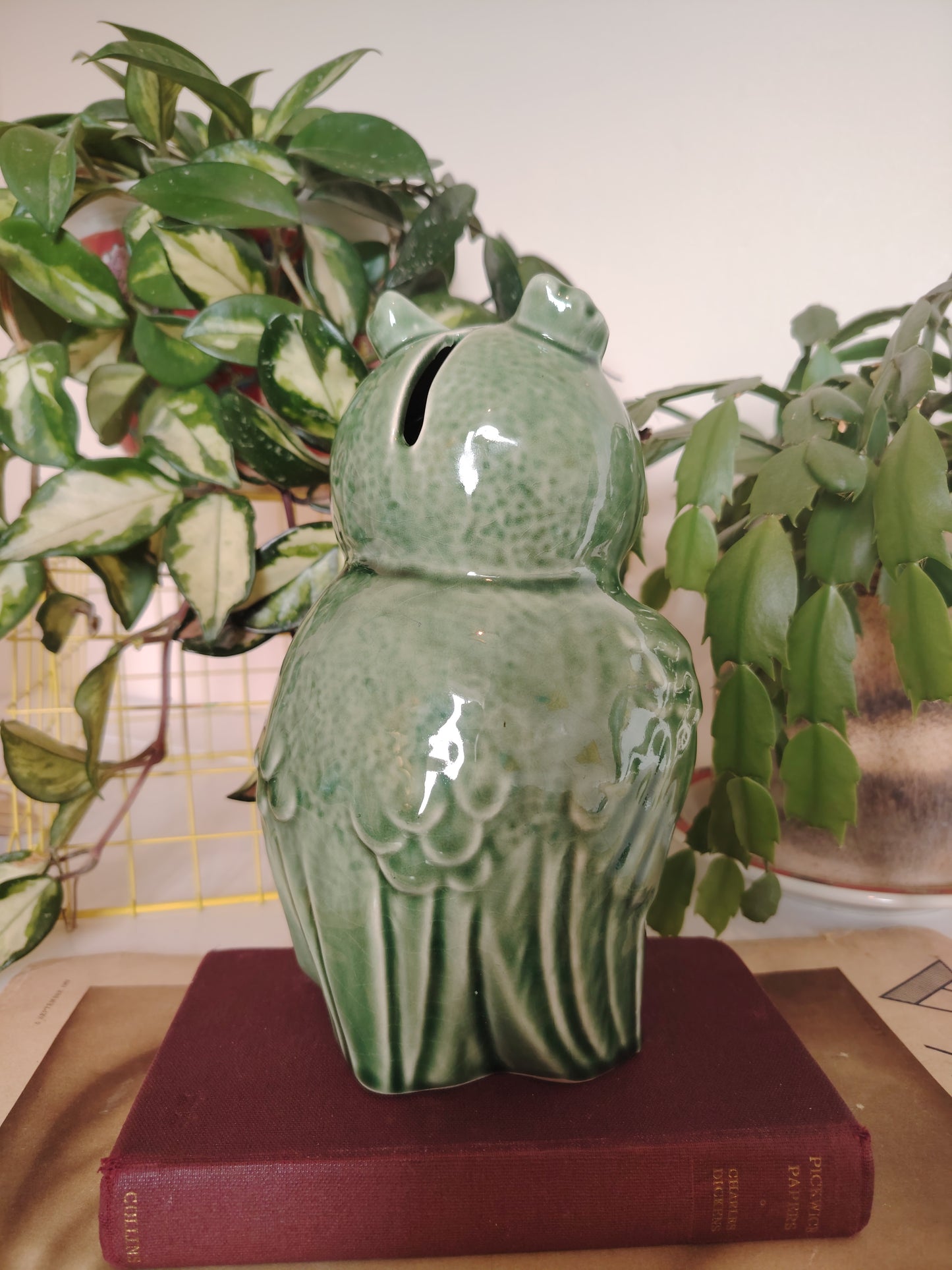 Vintage Mid Century Green Owl Money Box