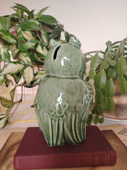 Vintage Mid Century Green Owl Money Box