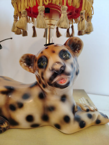 Upcycled Lying Leopard Cub Lamp
