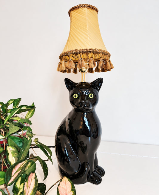 Large Vintage Reworked Black Cat Lamp 🐈‍⬛
