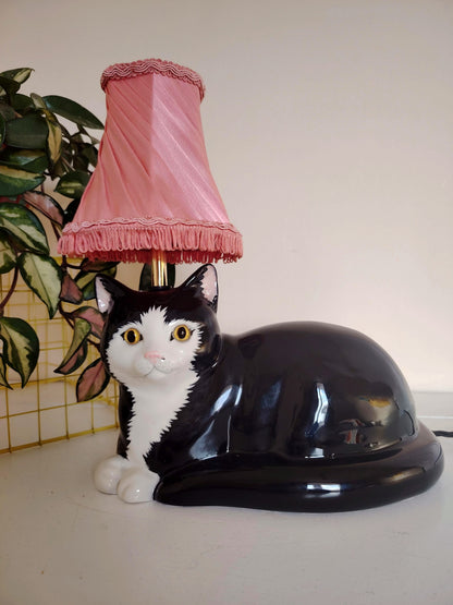 Large Black and White "Just Cats" Upcycled Cat Lamp