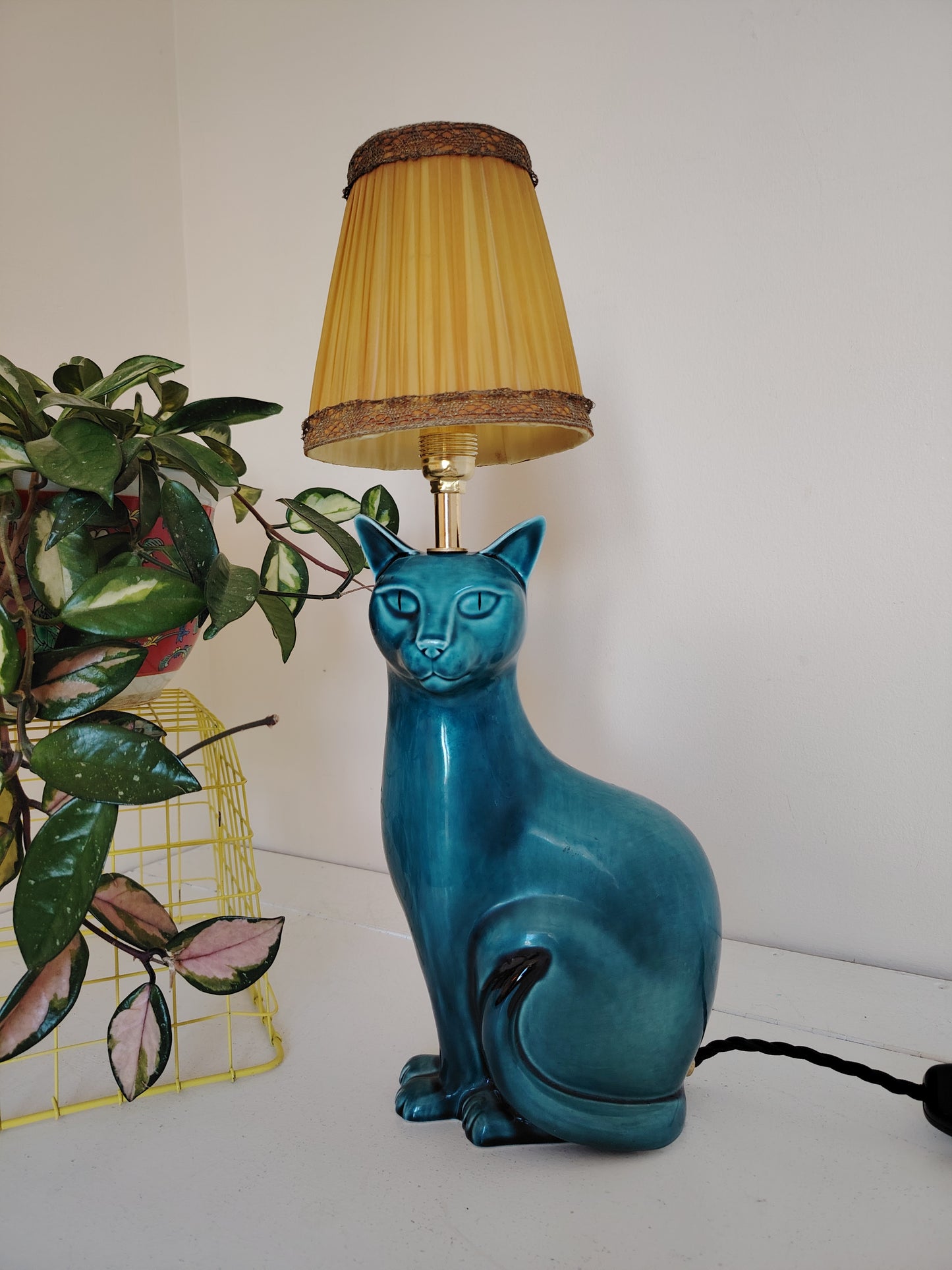 Stunning Blue Mid Century Poole Pottery Reworked Cat Lamp