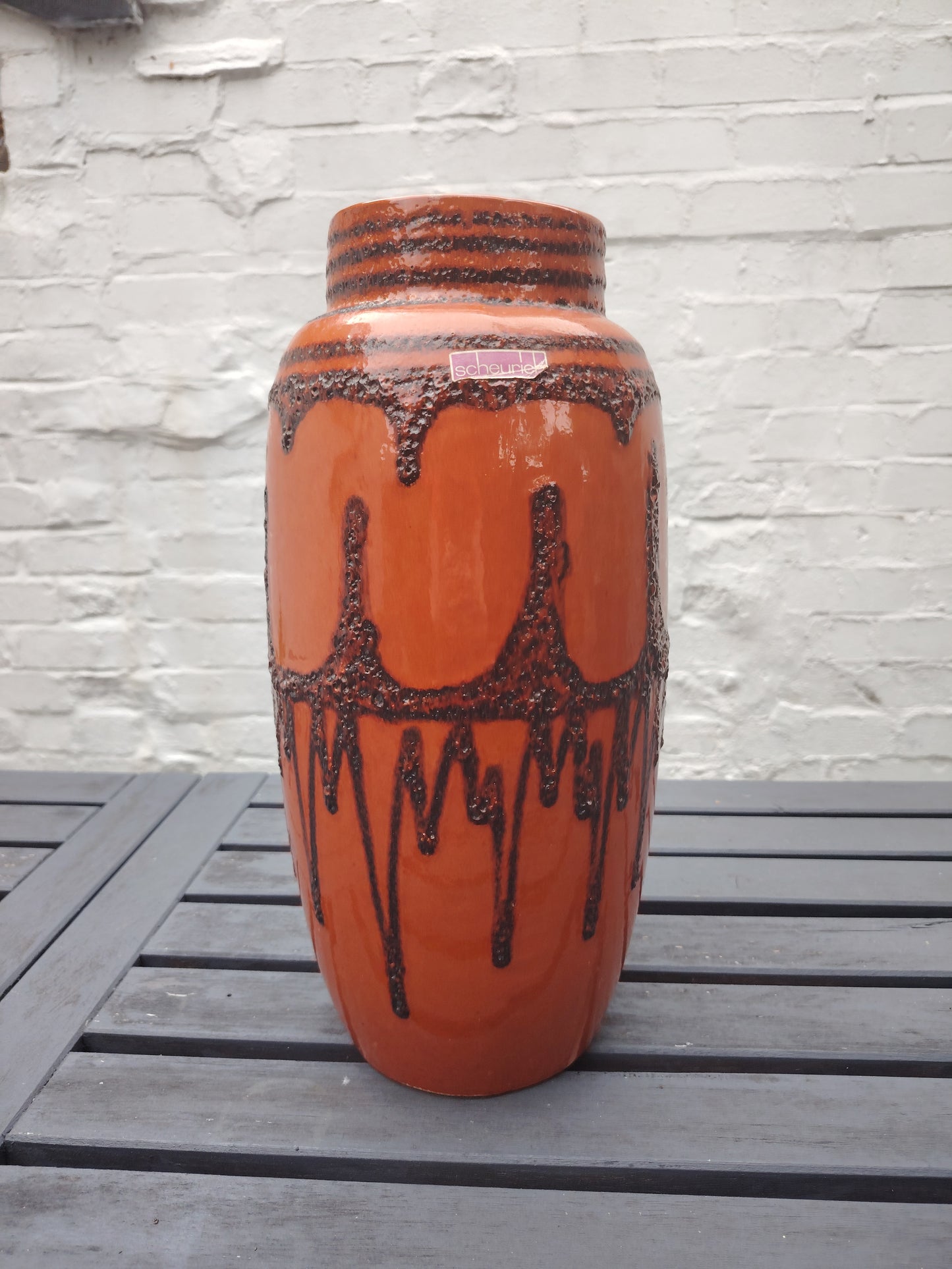 Large Vintage Scheurich Fat Lava Orange and Brown Floor Vase