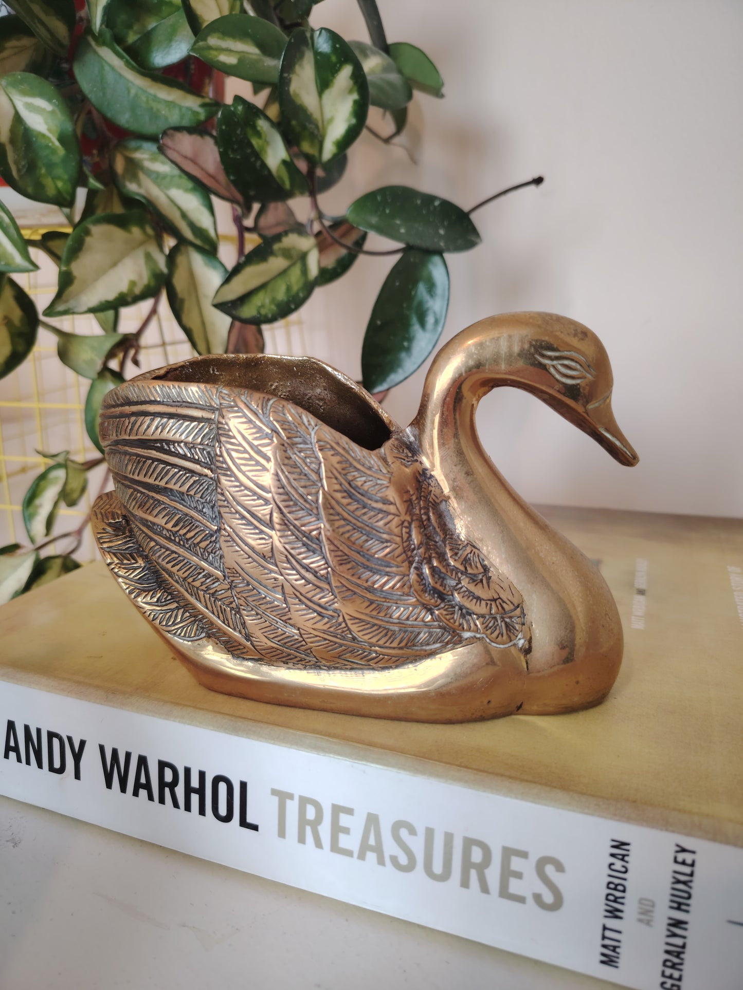 Vintage Brass Swan Planter/ Pot