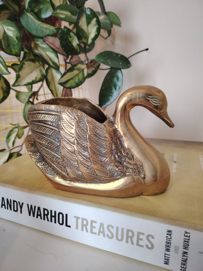 Vintage Brass Swan Planter/ Pot