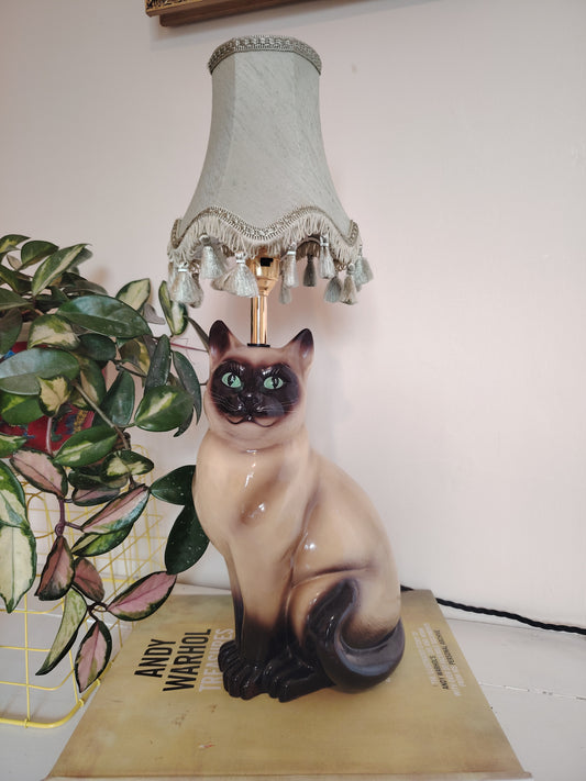 Vintage Upcycled Siamese Cat Lamp