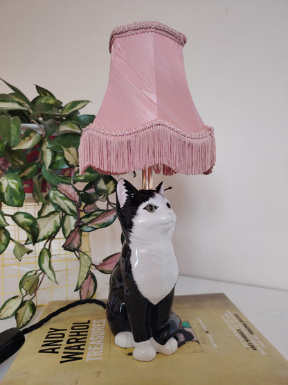 Vintage Upcycled Small Black and White Cat Lamp