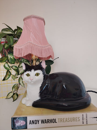 Large Black and White "Just Cats" Upcycled Cat Lamp