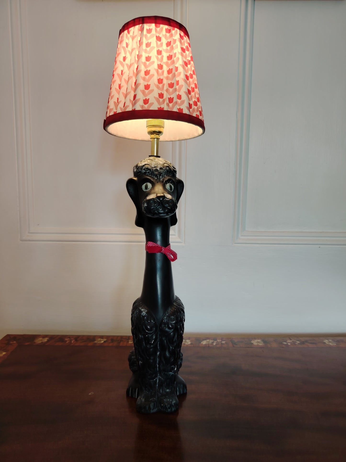 Upcycled 1950's Hand Painted Poodle Lamp