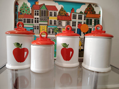 Set of 4 Vintage Red Apple Cannisters