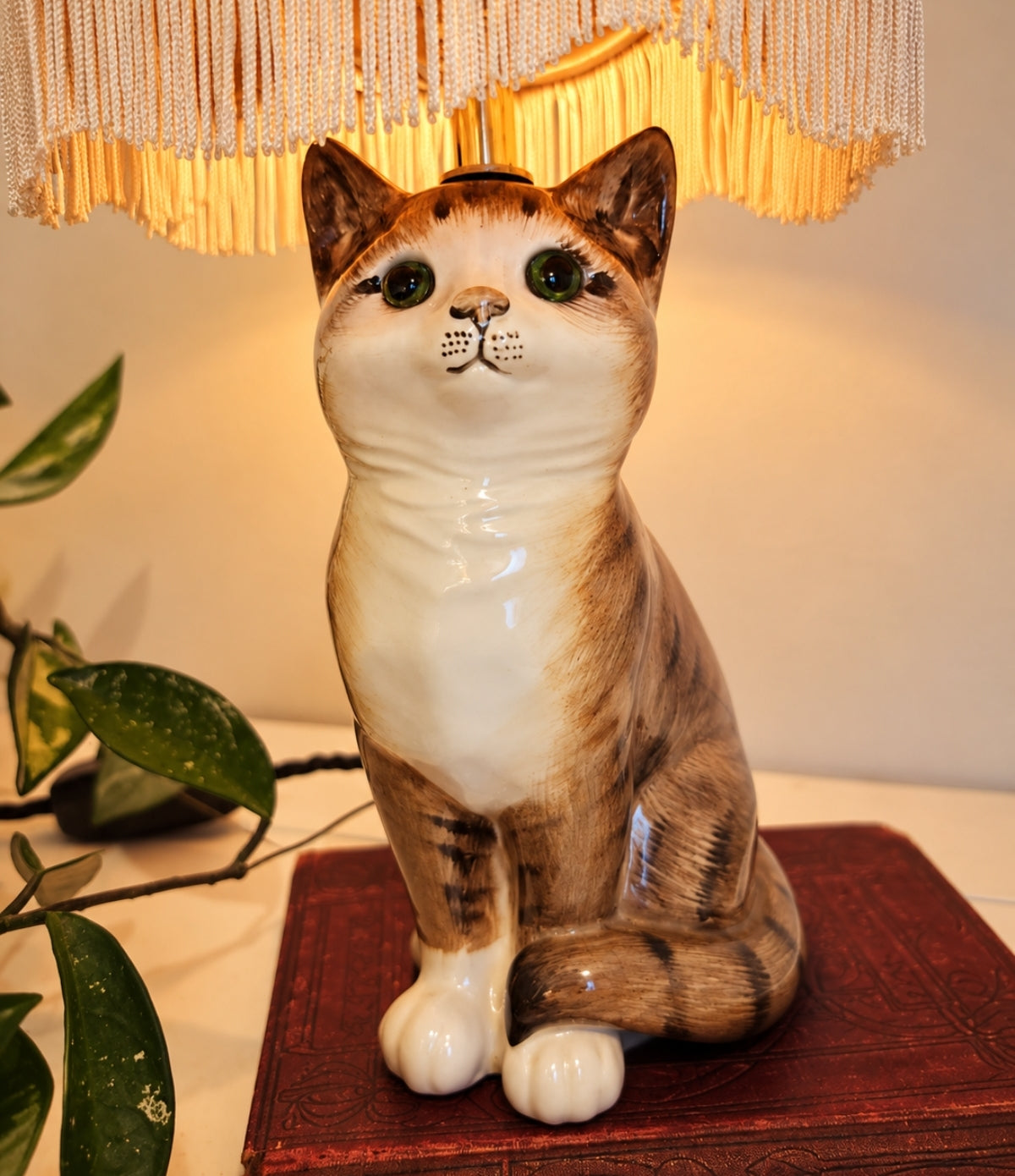 Vintage Reworked Small Tabby Cat Lamp