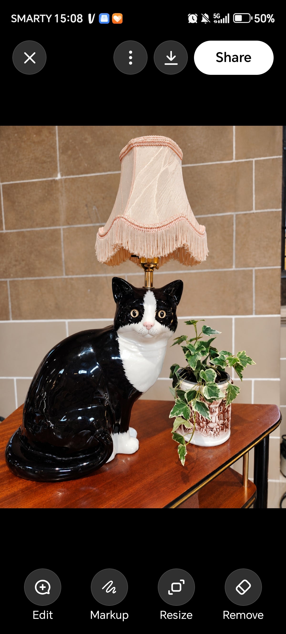 Large Vintage Reworked Tuxedo Cat Lamp
