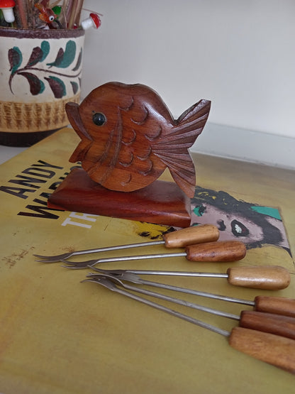 Mid Century Teak Fish Cocktail Fork Holder