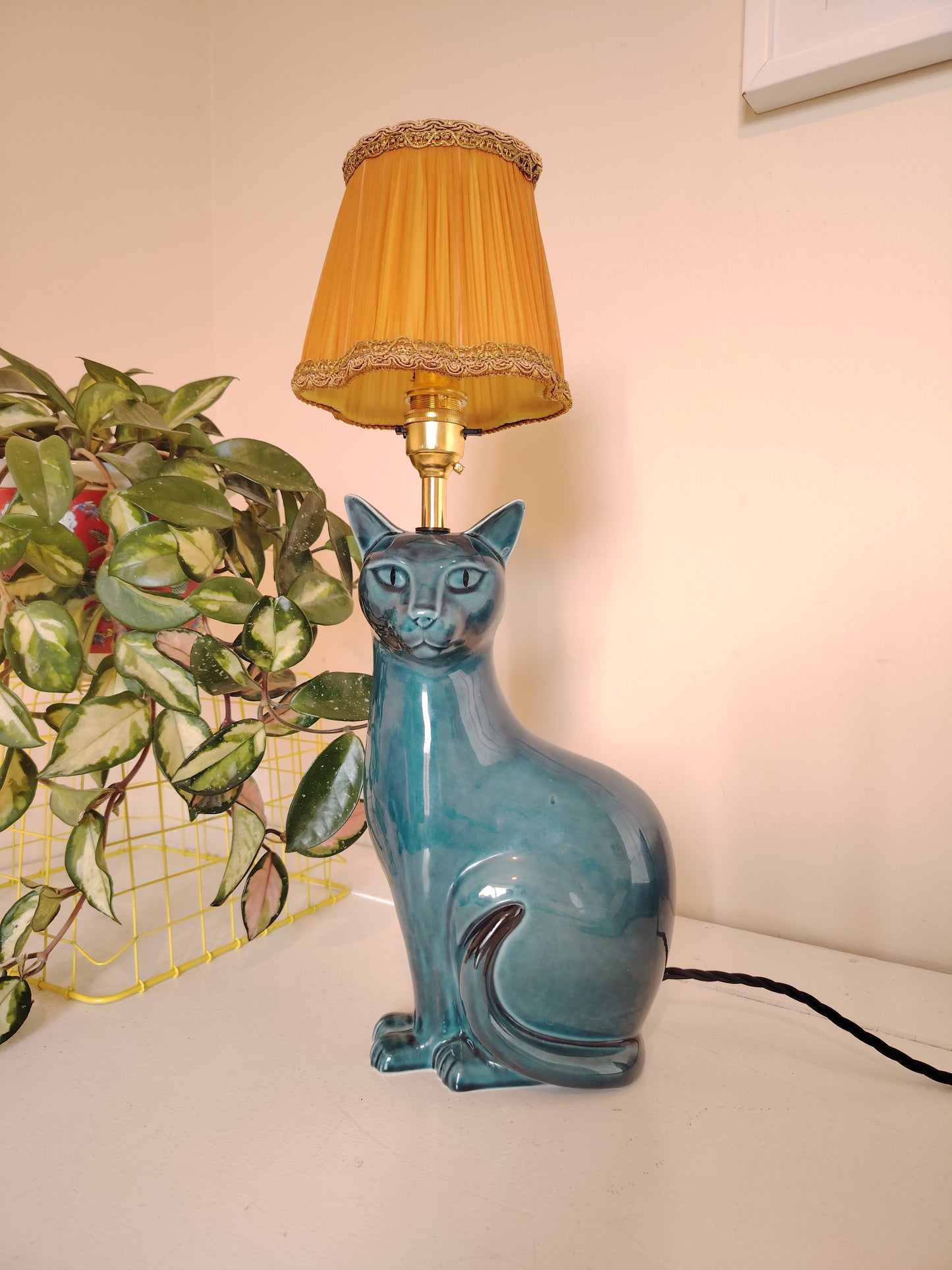 Stunning Blue Mid Upcycled Cat Lamp
