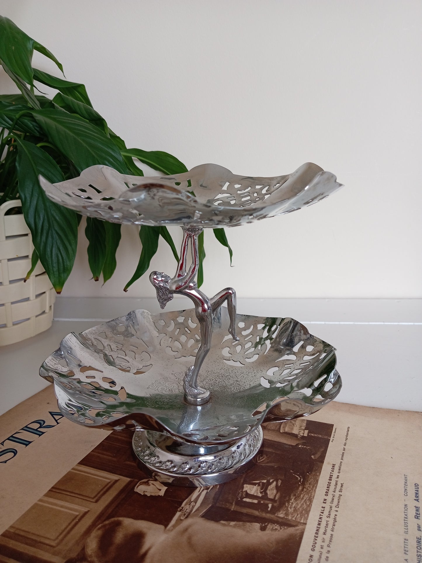 Art Deco Style Nude Lady Chrome Cake Stand