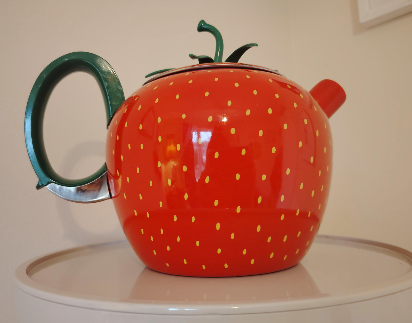 Amazing Vintage 80's Strawberry Enamel Teapot/ Kettle