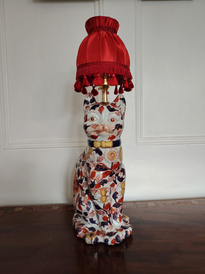 Reworked Antique Floral Imari Cat Lamp