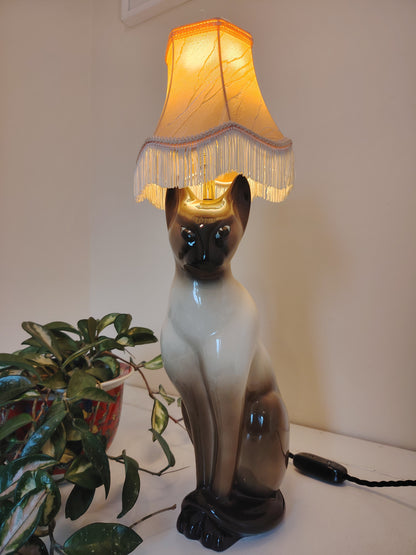 Vintage Reworked Tall Siamese Cat Lamp