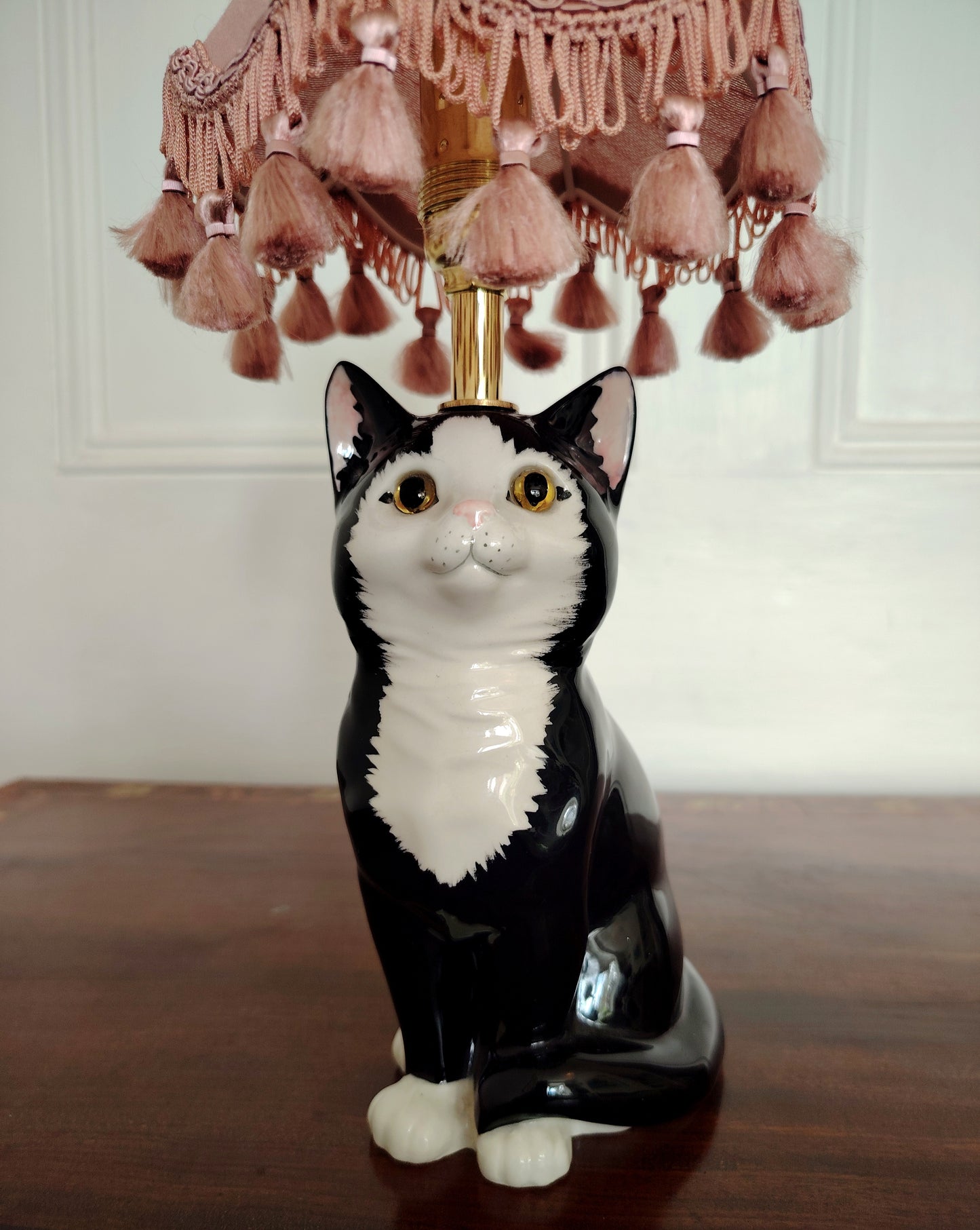 Vintage Reworked Small Tuxedo Cat Lamp