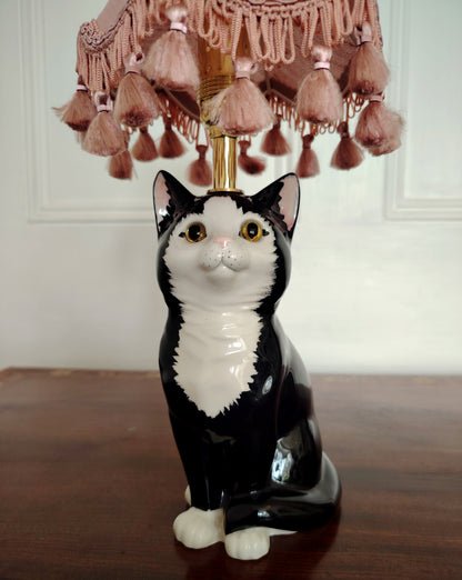 Vintage Reworked Small Tuxedo Cat Lamp