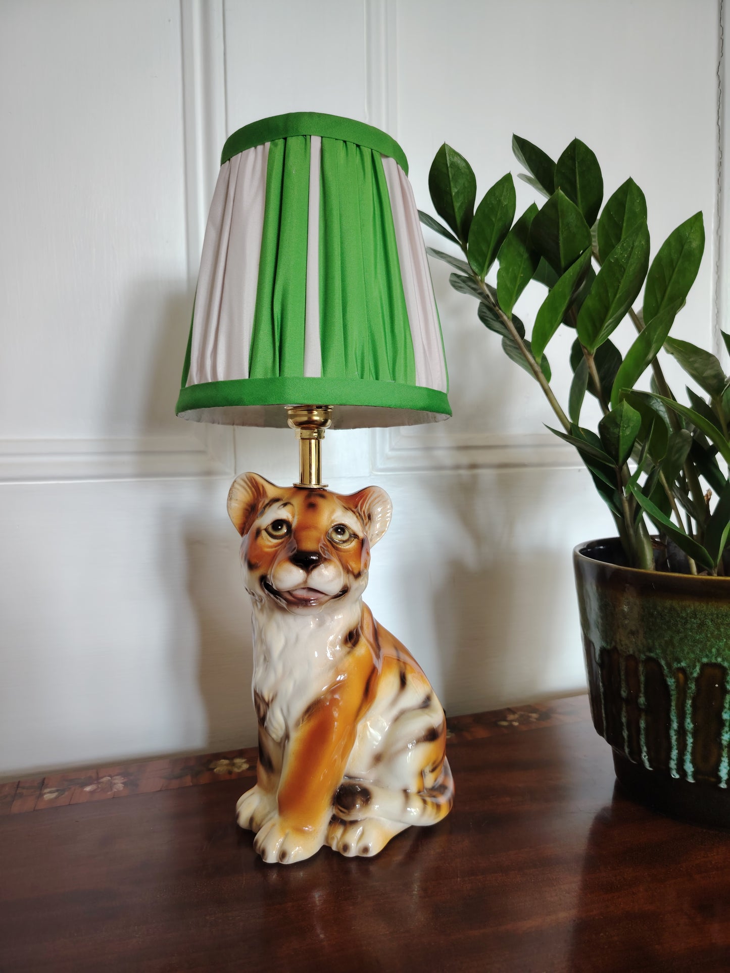 Reworked Mid-Century Small Tiger Cub Lamp Green shade