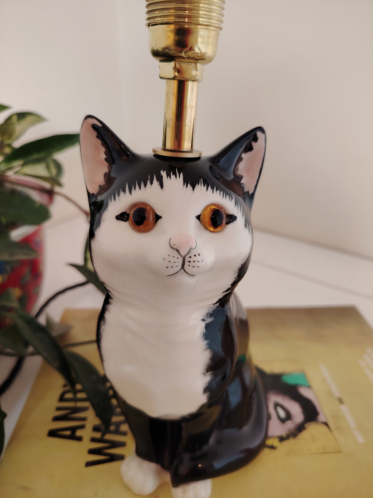 Vintage Reworked Small Tuxedo Kitten Lamp