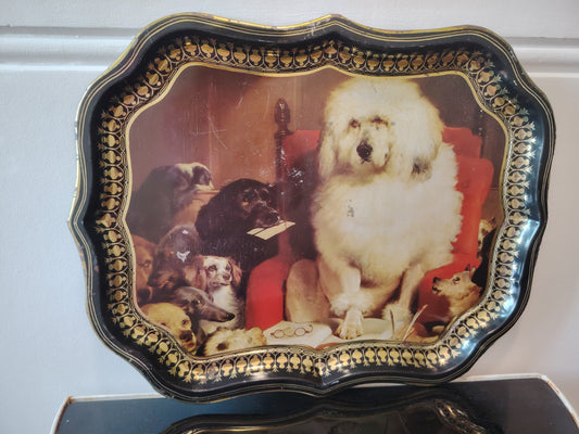 Large Vintage "Lay down the law" dogs art Metal Tray