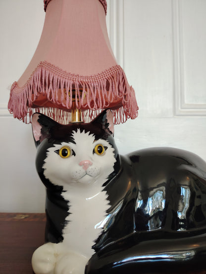 Large Black and White "Just Cats" Reworked Cat Lamp