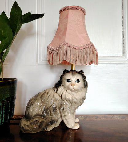 Vintage Upcycled Grey Cat Lamp