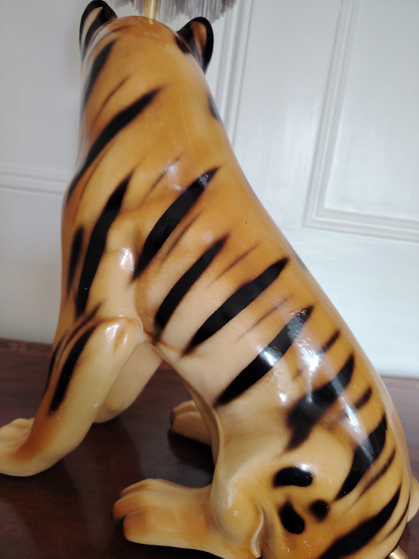 Large Reworked Mid Century Tiger lamp