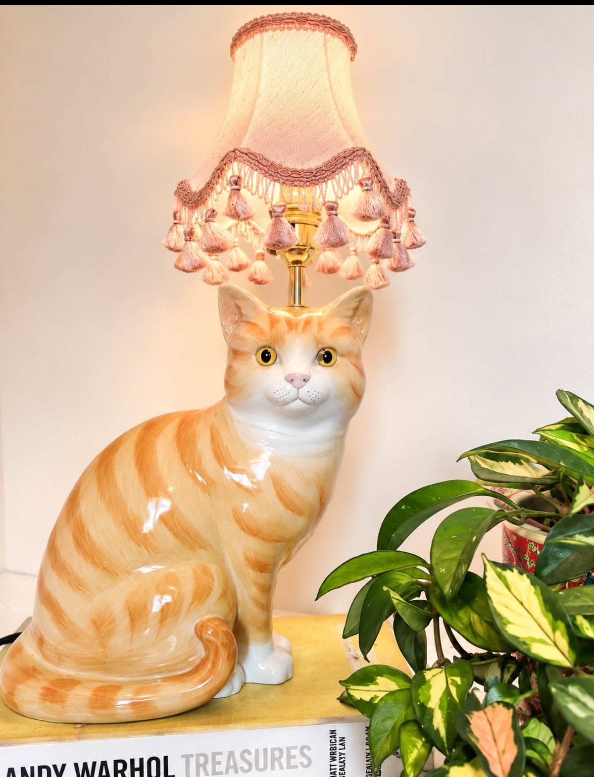 Large Vintage Reworked Ginger Cat Lamp 💕