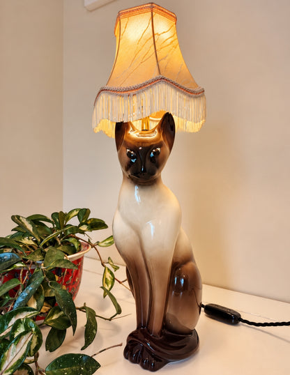 Vintage Reworked Tall Siamese Cat Lamp