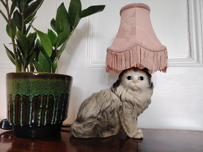 Vintage Upcycled Grey Cat Lamp
