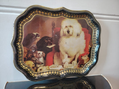 Large Vintage "Lay down the law" dogs art Metal Tray