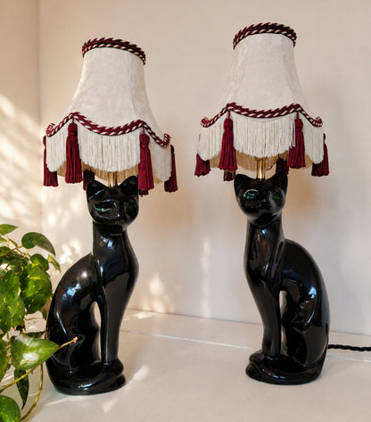 Pair of Vintage Reworked Black Cat Lamps 🐈‍⬛🐈‍⬛💚