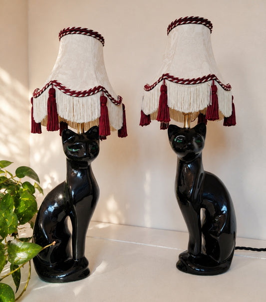 Pair of Vintage Reworked Black Cat Lamps 🐈‍⬛🐈‍⬛💚