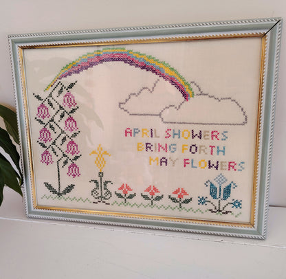 Sweet Vintage Embroidery "April Showers Bring Forth May Flowers"