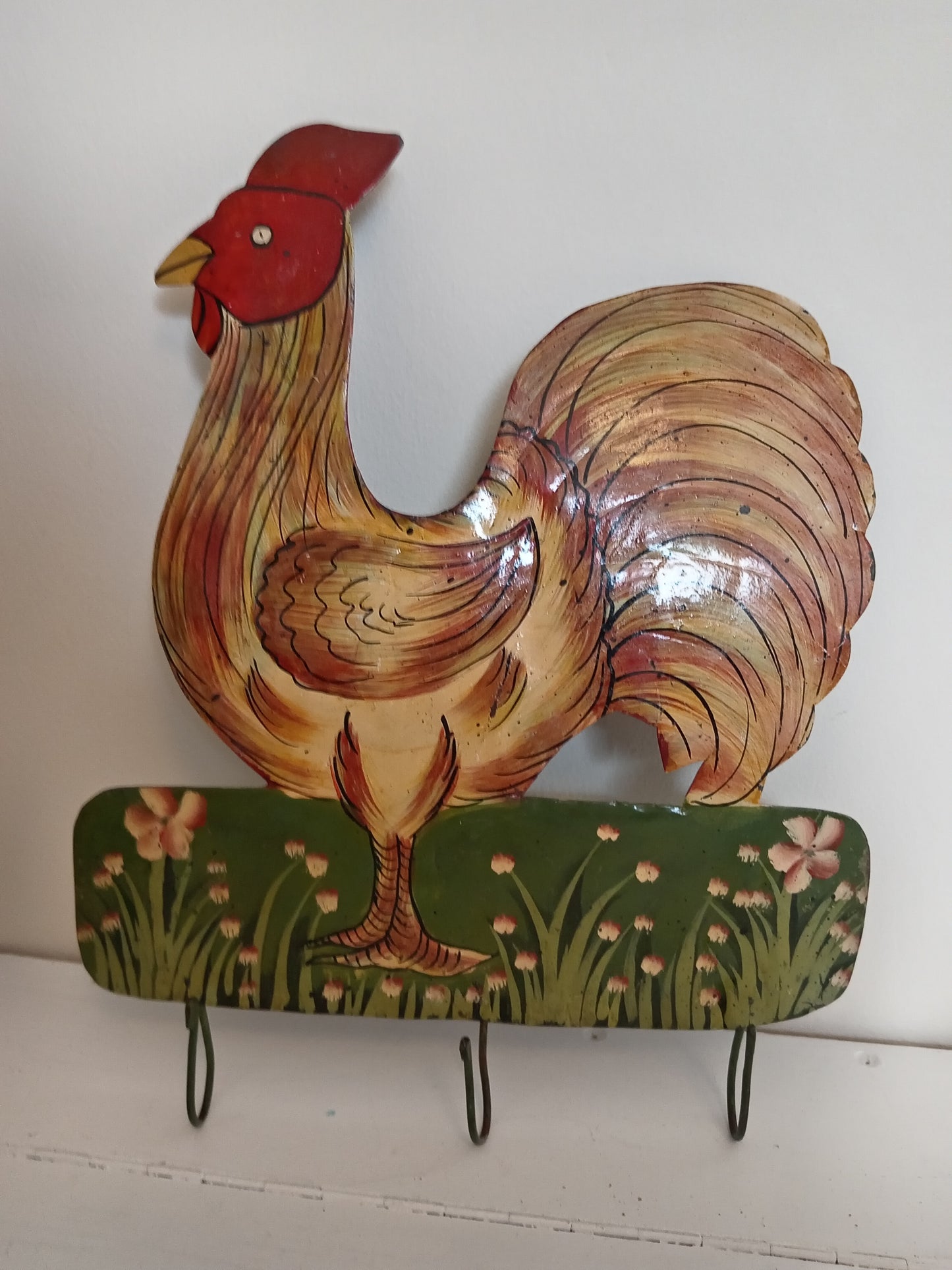 Vintage Hand Painted Metal Chicken Hook