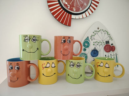 Set of 6 Vintage Colourful 90's Smiley Mugs