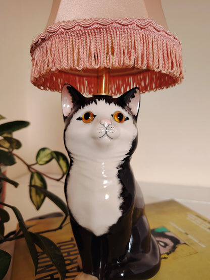 Vintage Reworked Small Tuxedo Kitten Lamp