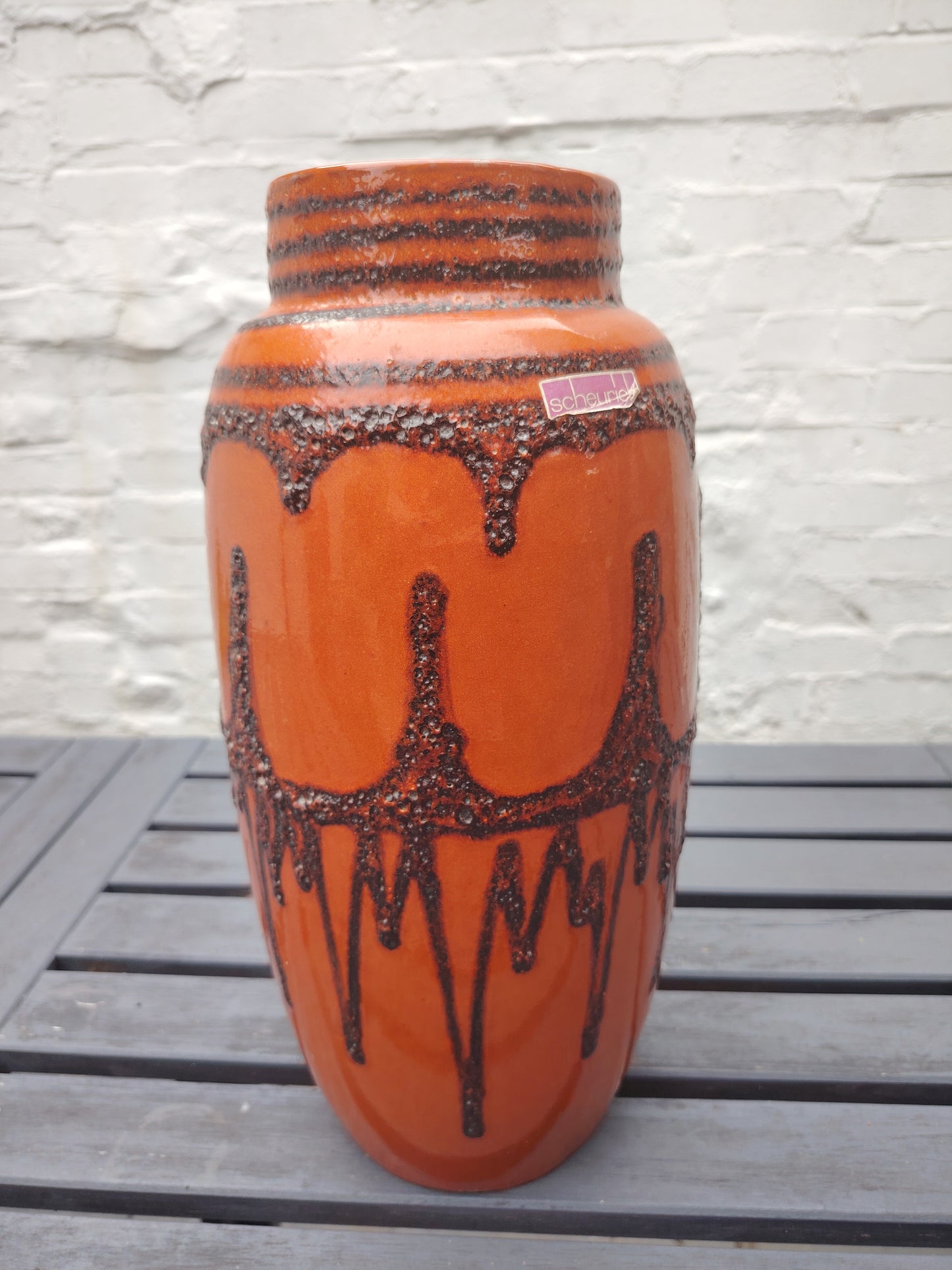 Large Vintage Scheurich Fat Lava Orange and Brown Floor Vase