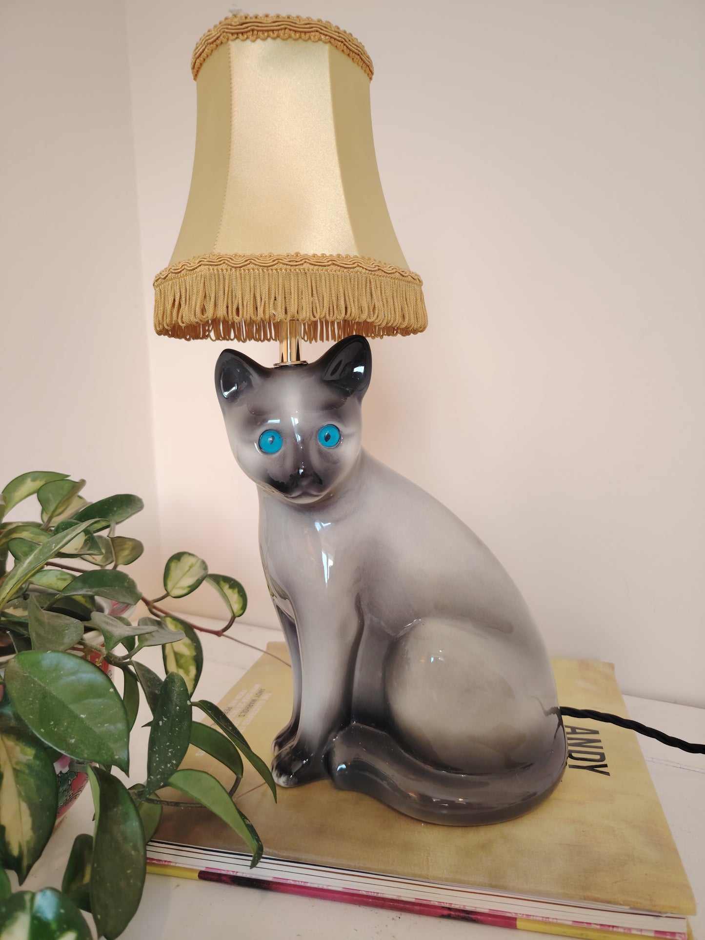 Large Vintage Reworked Siamese Cat Lamp