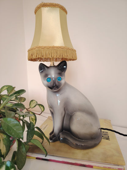 Large Vintage Reworked Siamese Cat Lamp