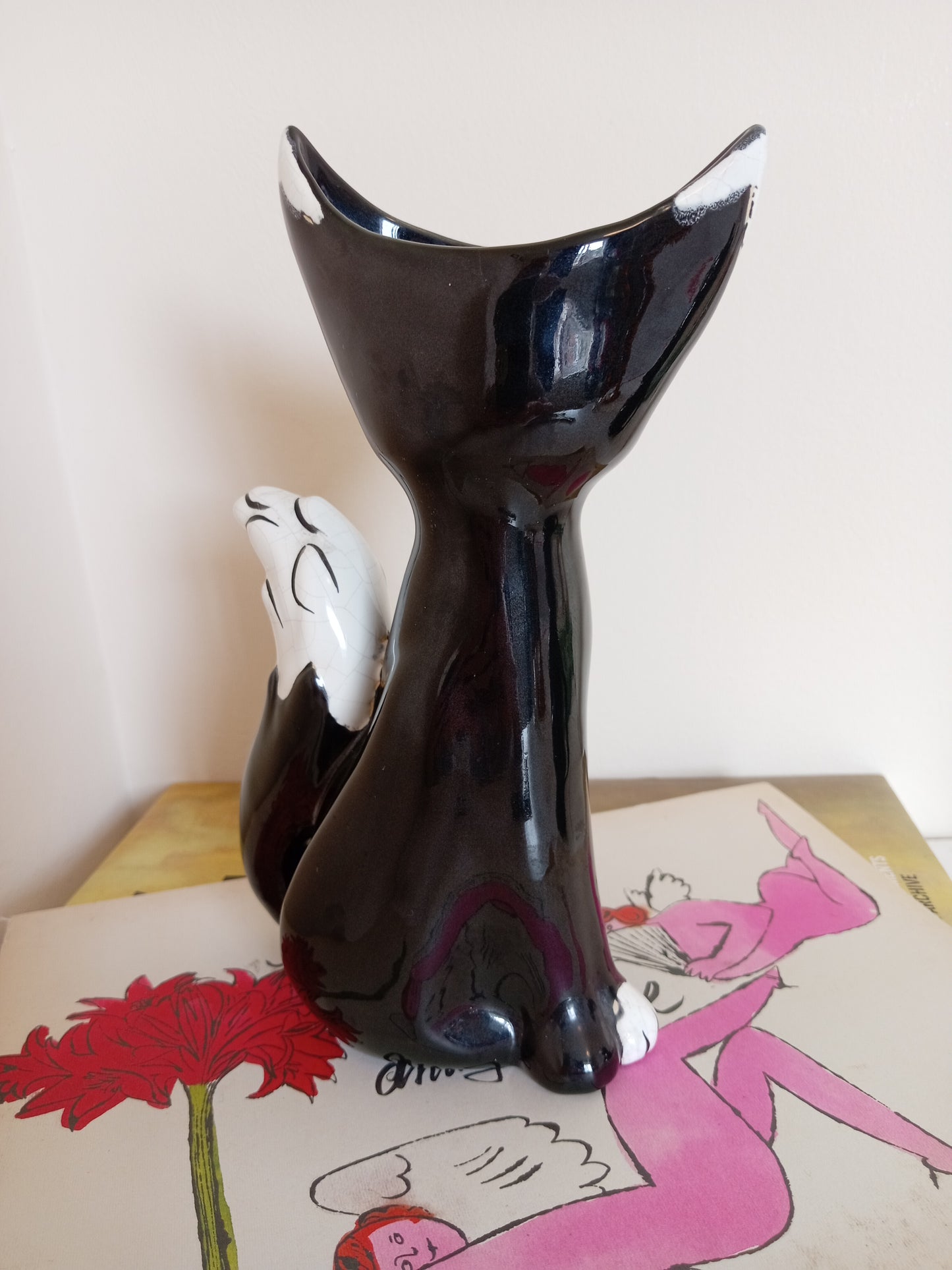 Mid Century Black and white Fox Vase