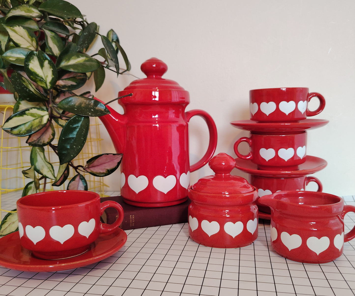 Vintage 70's Rare Waesterbach Heart Design Tea/ Coffee Set