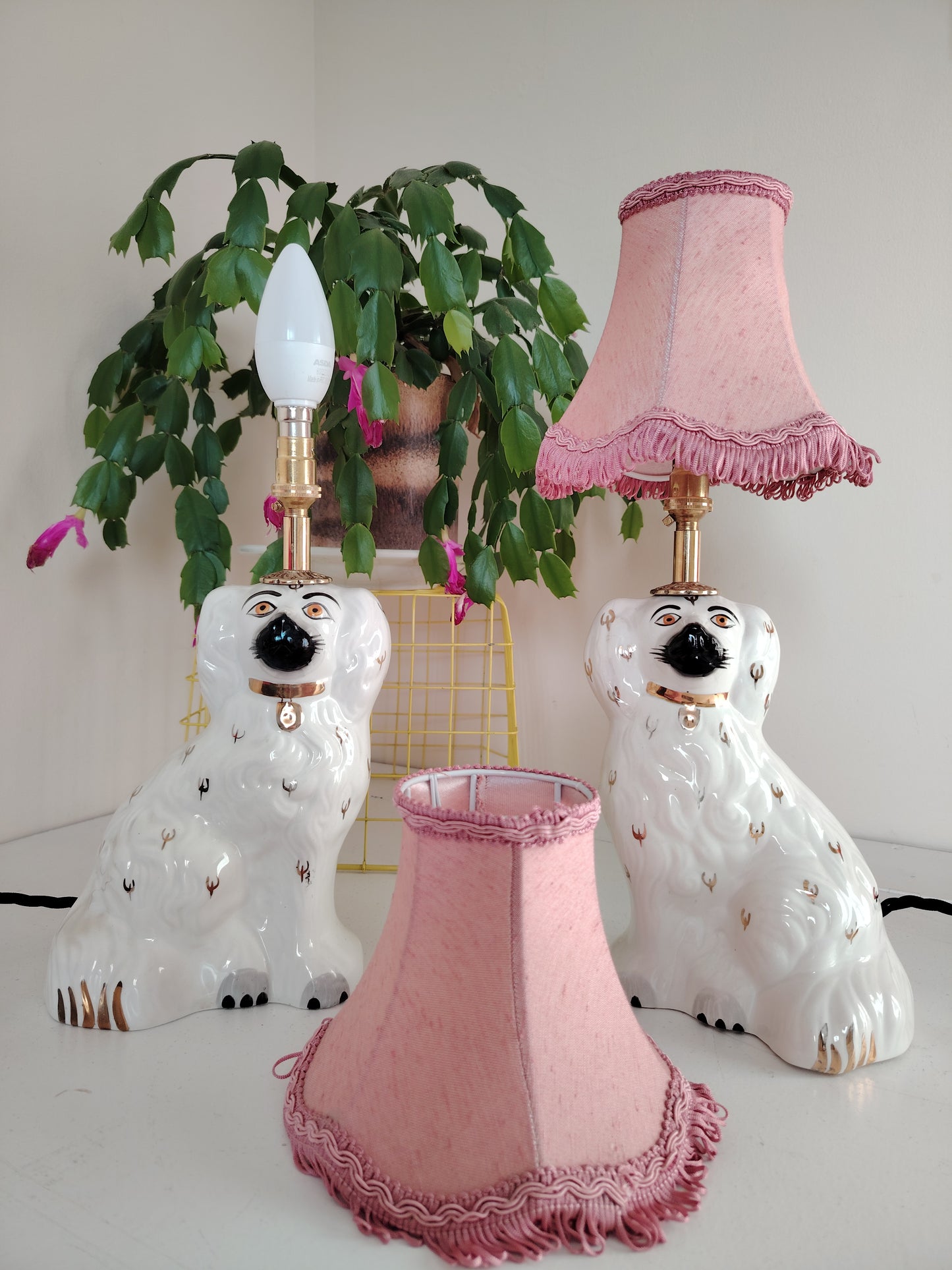 Pair of Antique Wally Dog upcycled lamps