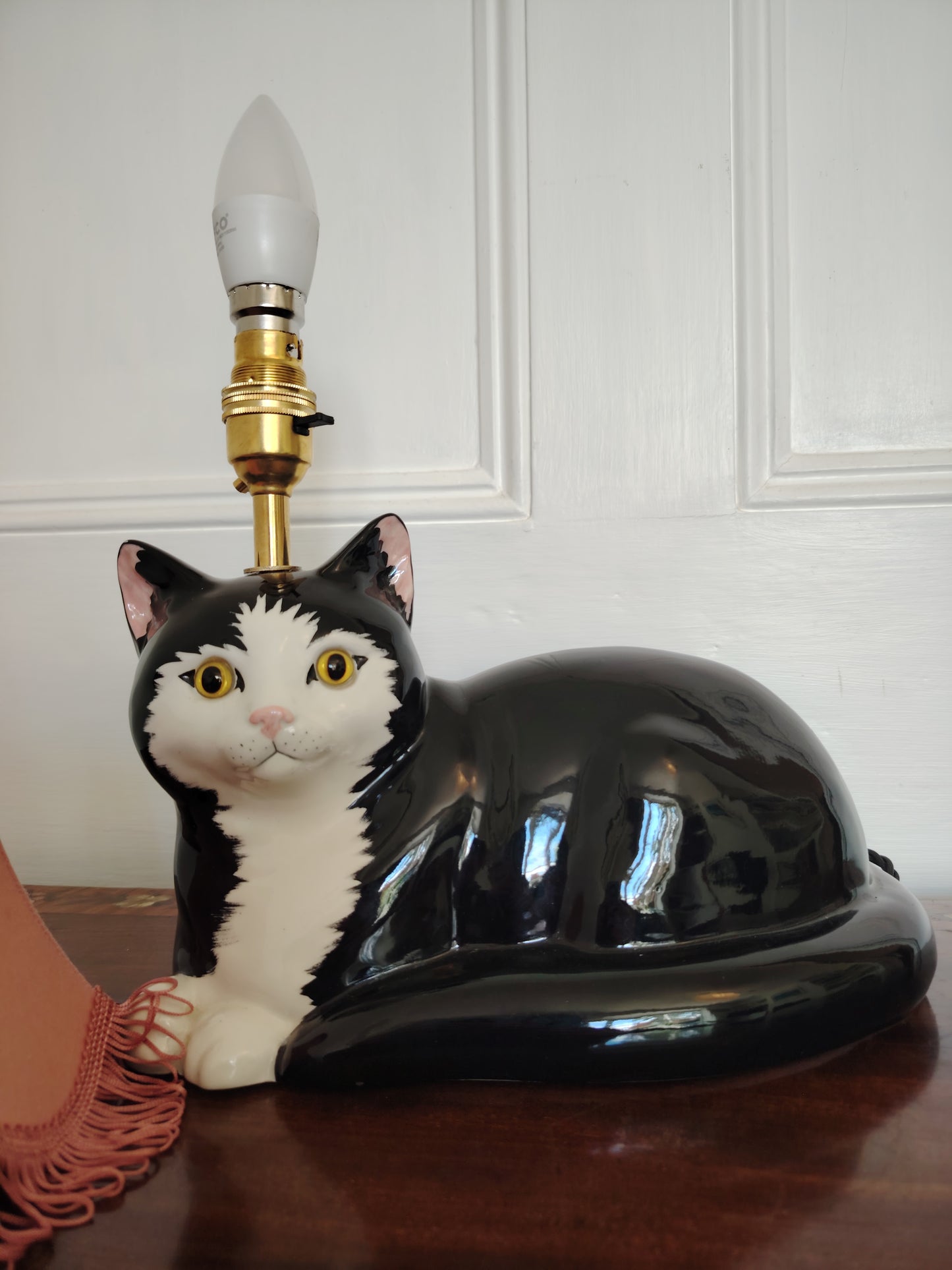 Large Black and White "Just Cats" Reworked Cat Lamp