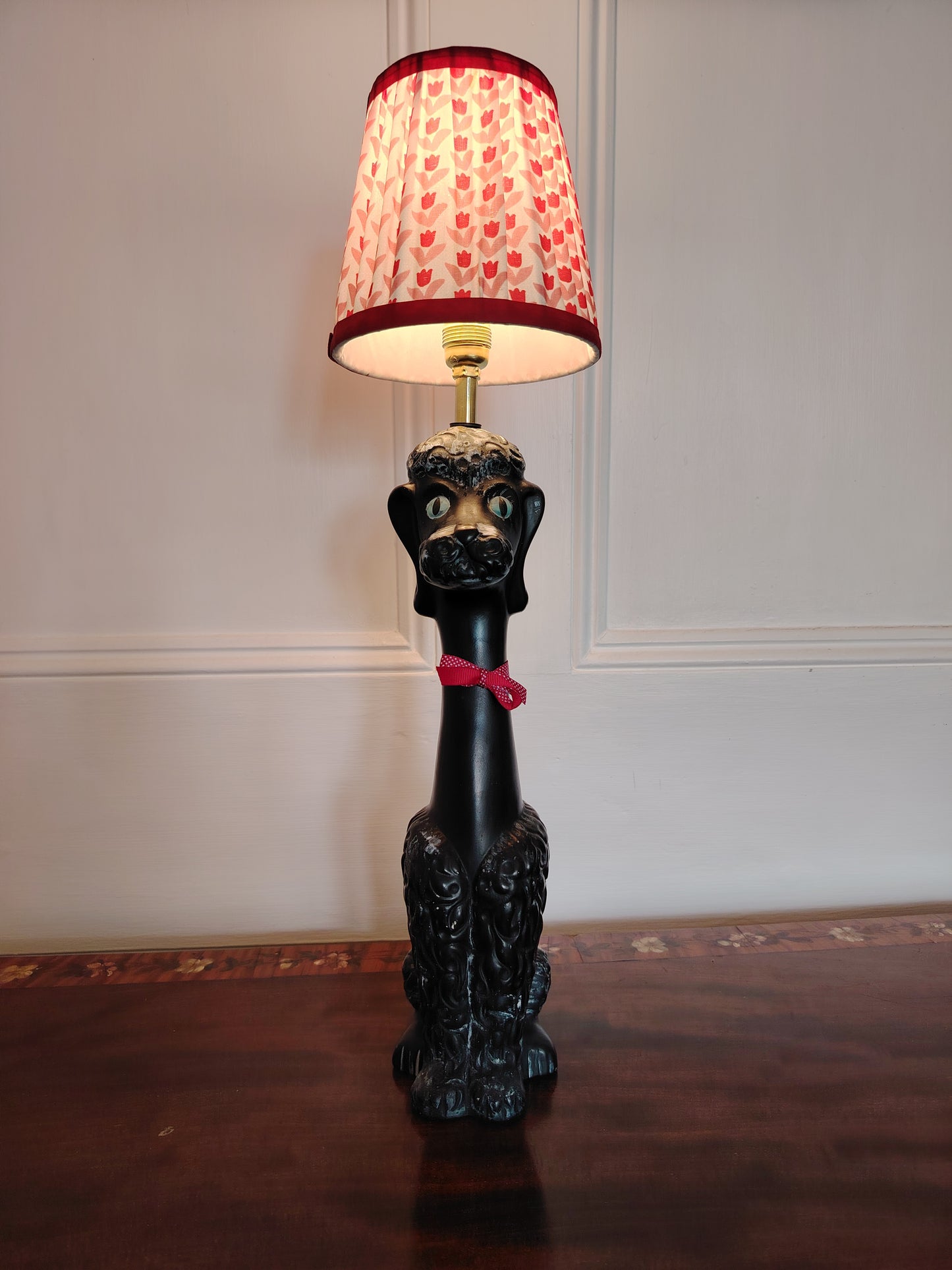 Upcycled 1950's Hand Painted Poodle Lamp