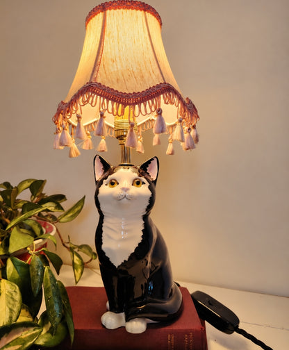 Vintage Reworked Small Tuxedo Cat Lamp 🐈‍⬛💖