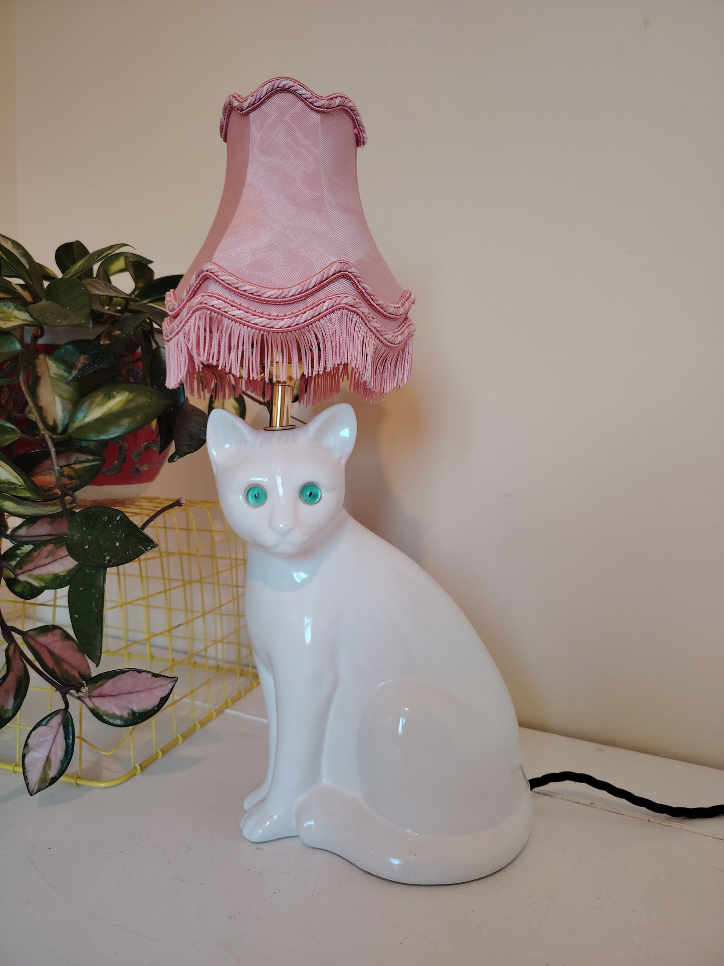 Vintage White Reworked Cat Lamp